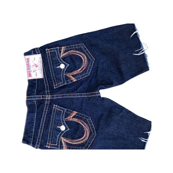 TRUE Religion Jean Shorts Size 36 RAINBOW JOEY Blue - Picture 7 of 7